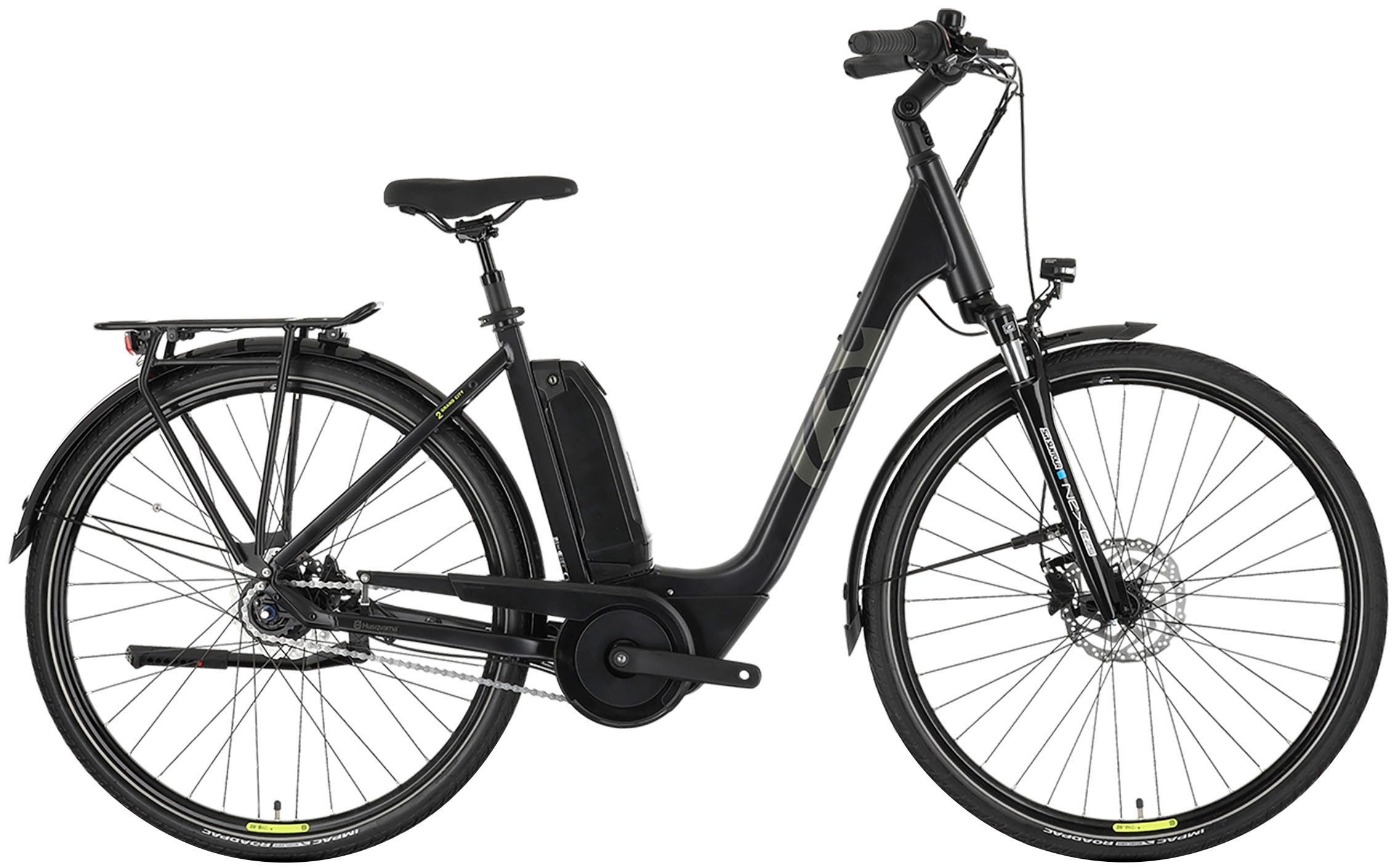 E-Bike HUSQVARNA E-BICYCLES "E-Citybike Grand City Y2" Gr. 50, schwarz (schwarz matt, schwarz), Elektrofahrräder, 50cm, 28 Zoll (71,12cm), Pedelec, Elektrofahrrad für Herren u. Damen, tiefer Einstieg Image
