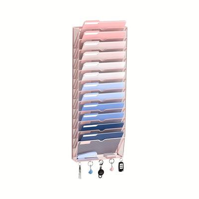 TEMU 13-layer Wall-mounted File Organizer With Hooks, Vertical Wall-mounted File Organizer, Mesh Magazine Rack Mail File Organizer, Suitable For Office