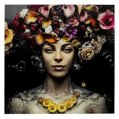 Glasbild Frau mit Blumen, mehrfarbig, 80x80cm
