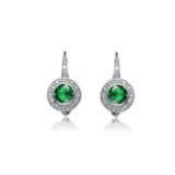 Genevive Sterling Silver With Round Colored Cubic Zirconia Drop Euro Earrings - Green
