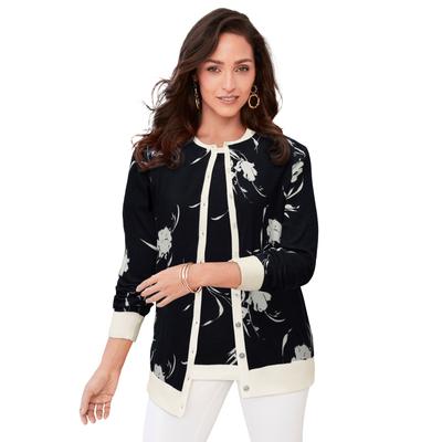 Plus Size Women's Fine Gauge Cardigan by Jessica London in Ivory Bold Rose (Size 26/28) Sweater