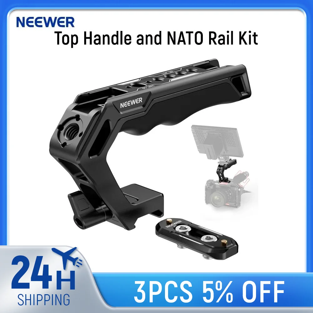 NEEWER Griff oben und NATO-Schienen-Kit, bequemer Silikongriff mit Schnellverschluss-NATO-Klemm-Handgriff für DSLR-Kamerakäfig-Video-Rig Image