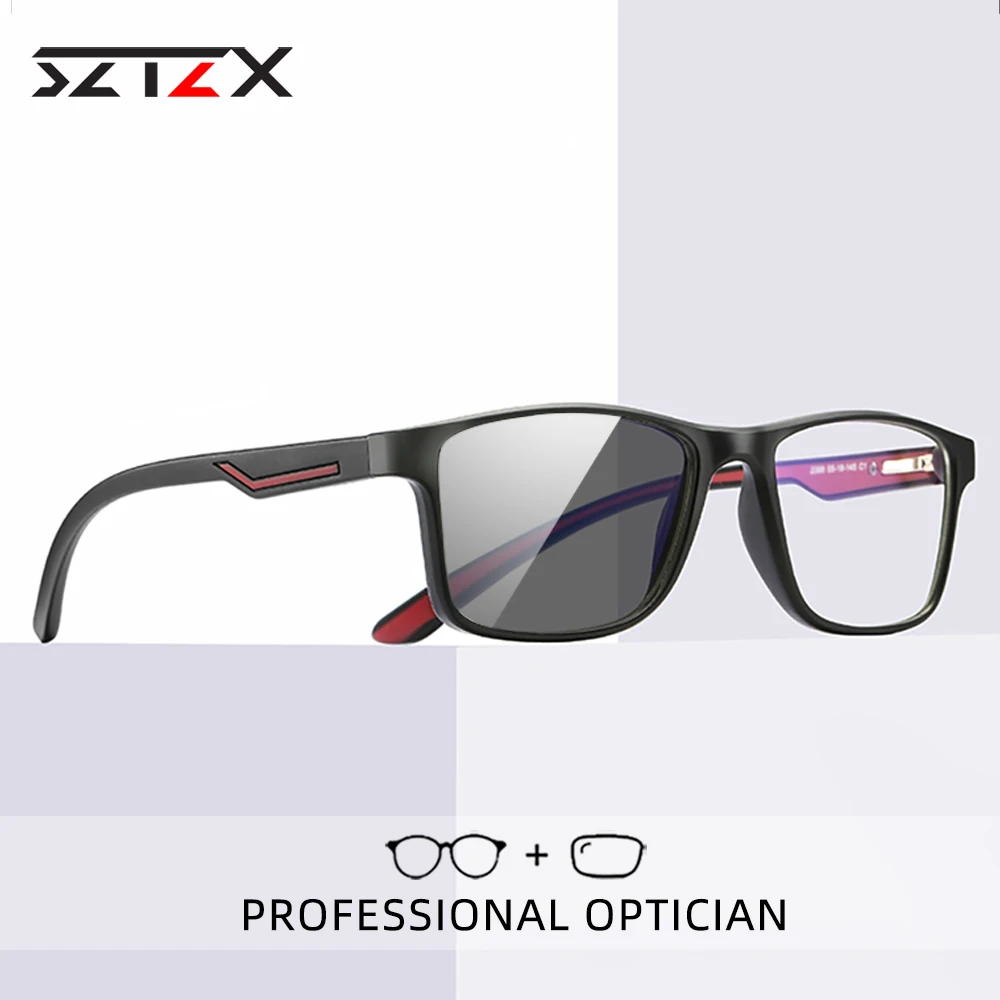 SZTZX Klassische photochrome Anti-Blaulicht-Lesebrille TR90 quadratische optische Brille Myopie Hyperopie Brillen Image