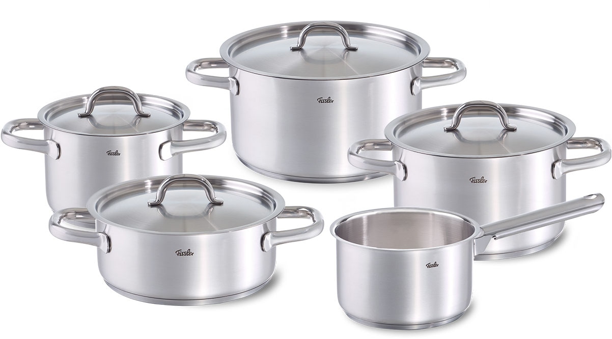 Topf-Set FISSLER "Family Line", silber (edelstahlfarben), Töpfe, extra breiter Schüttrand Image