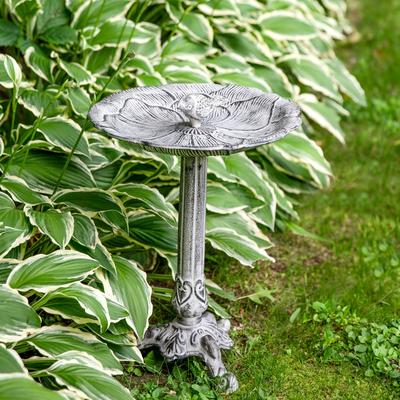 Bird and Blossom Metal Bird Bath - Antique Gray - 13 in