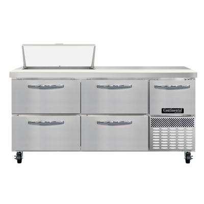 Continental RA68SN8-D 68" Sandwich/Salad Prep Table w/ Refrigerated Base, 115v, Stainless Steel