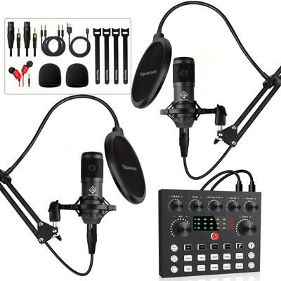 Podcast Equipment Bundle For 2, Audio Interface With Dj Mixer And , All-in-one Audio Mixer Perfect For Pc/phone/laptop, Recording, Streaming, Gaming