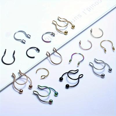 15-piece Stainless Steel Fake Nose Rings, Simple Style, Assorted Colors, Women's Non-pierced Clip-on Nose Hoops For Everyday Wear Decor