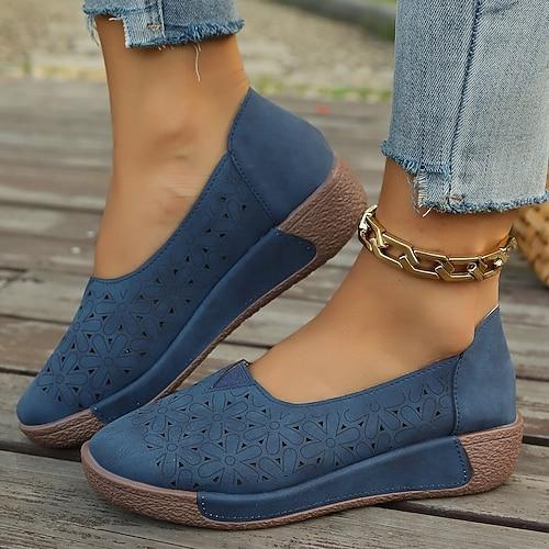 Mocassins plats femme chaussures confort quotidien automne talon plat bout rond décontracté simili cuir noir bleu marron