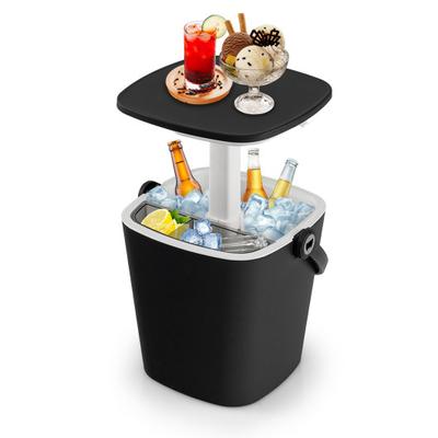 Costway 3-in-1 Portable Cooler Bar Table with Bottle Opener and Lift Top Lid for Camping Poolside-Black