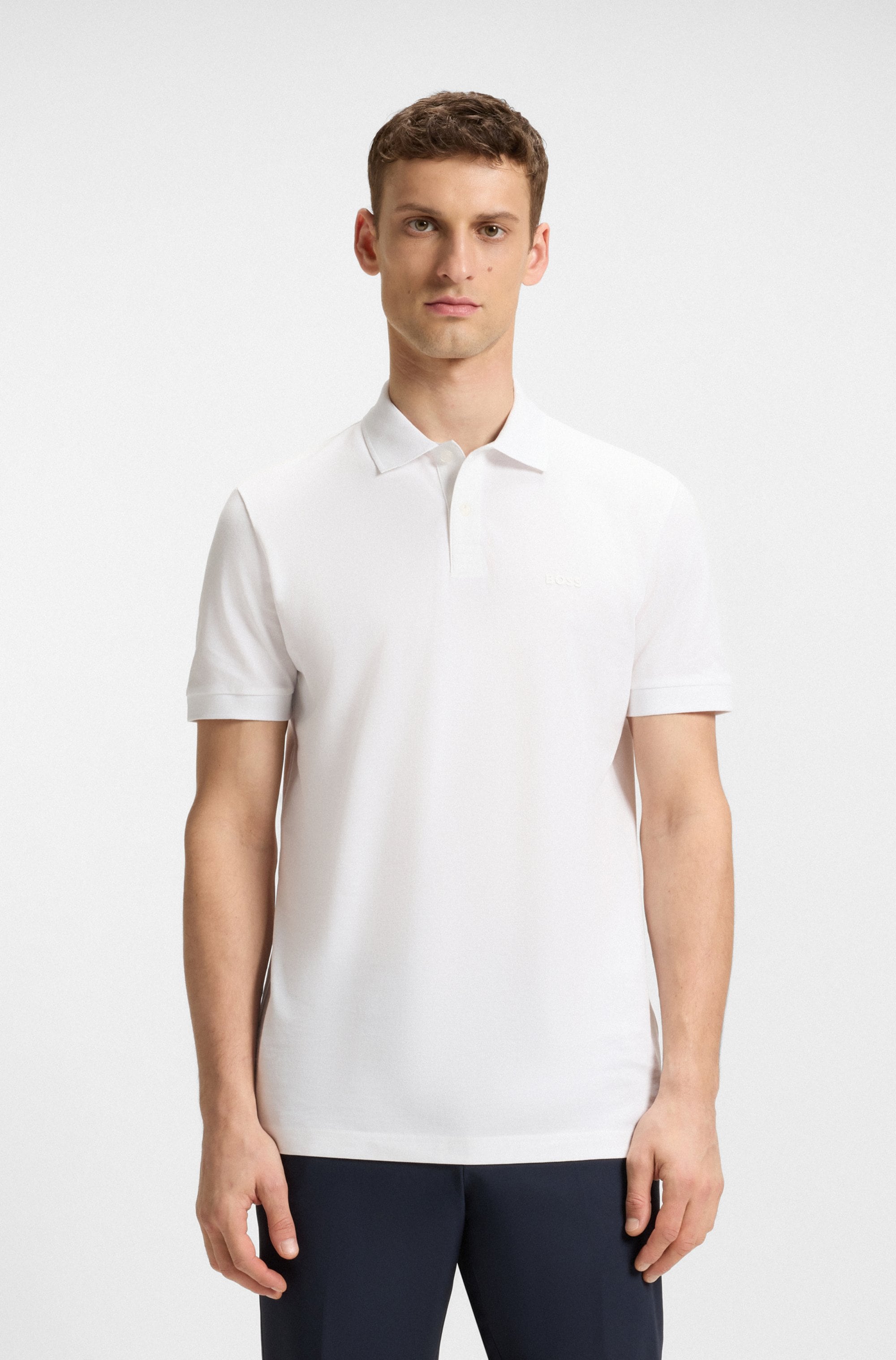 Poloshirt BOSS GREEN "Pio", Herren, Gr. XL, weiß (weiß100), Jersey, Obermaterial: 100% Baumwolle, unifarben, regular fit, hoch geschlossener Ausschnitt, eingesetzt Bündchen, Shirts, mit Polokragen Image