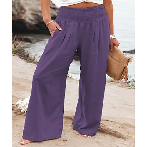 Damen Übergröße Hausanzug Unterteile Modisch Brautkleider schlicht Weich Einfarbig Tasche Hose Urlaub Heim Täglich Lange Hose Schwarz Weiß Hellgrün Rosa Armeegrün Sommer Frühling Image