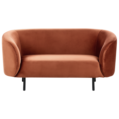 Sofa Orange Samtstoff 2-Sitzer mit Armlehnen Metallgestell in Schwarz Glamouröser Edler Stil Wohnzimmer Salon Esszimmer Flur