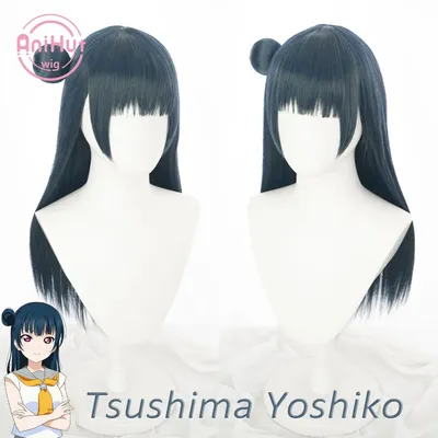 【AniHut】Tsushima Yoshiko Wig Love Live Sunshine Cosplay Wig Blue Synthetic Hair LoveLive Sunshine Cosplay Tsushima Yoshiko