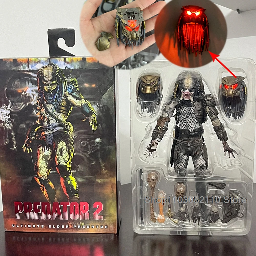 NECA Elder Predator Figure With LED Predator VS Alien Edition Predator Alien Hunter Action Figure Model Collectible Gifts