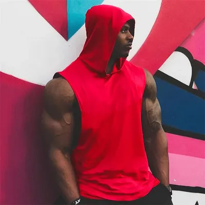 Bodybuilding Stringer Hoodies Gym Sleeveless Hooded Fitness Tank Tops Mens Running Sport Clothing