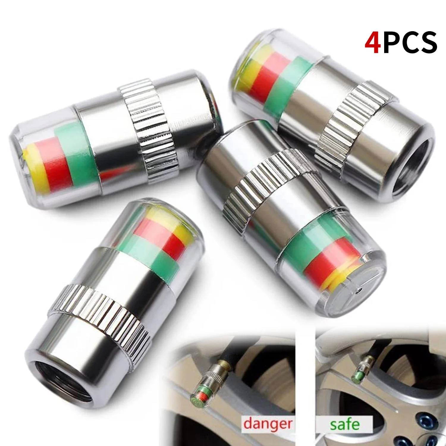 4Pcs 2,4 Bar Auto Reifendruckmesser Kappe Sensor Anzeige Alarm Überwachung Werkzeug Reifen Kappe Anzeige Alarm Luft Manometer Image