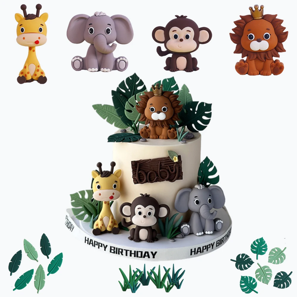 Neue Waldtier Kuchen Topper Dschungel Safari Löwe Elefant Giraffe Affe Kuchen Dekor Geburtstag Party Baby Dusche Geschlecht offenbaren Image