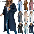 Manteau Long Coupe-Vent pour Femme à la Mode avec Poches Revers lèvent Style Britannique