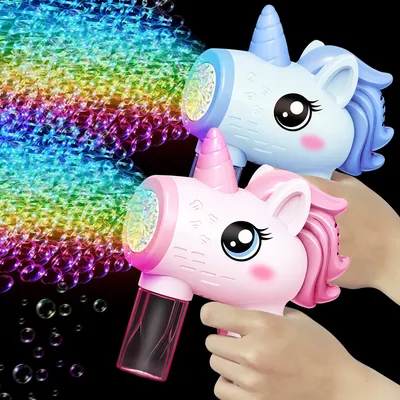 Unicorn Electric Bubble Gun Luminous Bubbles Machine Automatic Soap Blower with Outdoor Party Kids