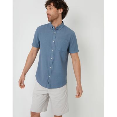 Threadbare Men's Denim Blue Cotton Lyocell Blend Short Sleeve Shirt