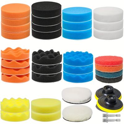 TEMU 38pcs 3 Inch Buffing Polishing Pads, Car Foam Drill Polishing Pad Kit Sponge Pads Buffer Polisher Kit Headlight Restoration Kit With Wool Pads