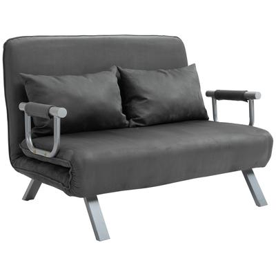 2-Sitzer Schlafsofa mit Armlehne, Klappmatratze, Wildlederimitat, Grau