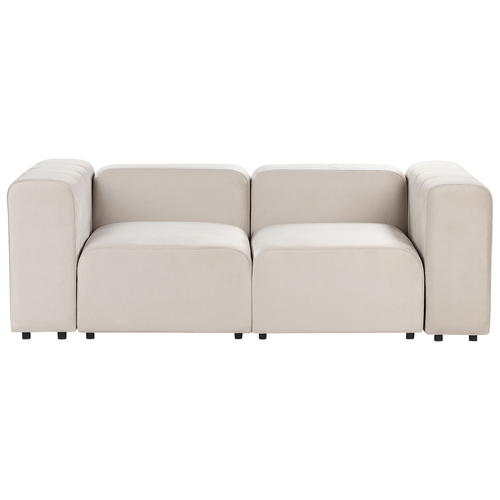 2-Sitzer Sofa Beige Samtbezug Modular mit Breiten Hohen Armlehnen Niedrige Rückenlehne Modern Wohnzimmer Polstersofa Modulsofa