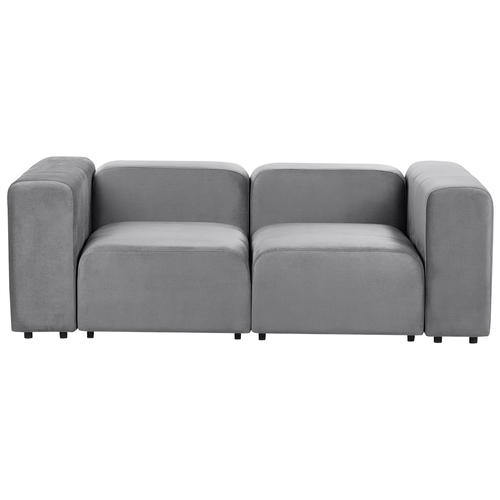 2-Sitzer Sofa Grau Samtbezug Modular mit Breiten Hohen Armlehnen Niedrige Rückenlehne Modern Wohnzimmer Polstersofa Modulsofa