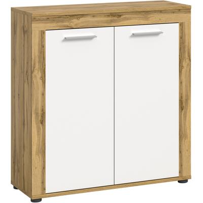 Highboard INOSIGN "Aosta, Höhe 88 cm, in verschiedenen Farbausführungen", weiß (wotan eiche, weiß), B:80cm H:88cm T:35cm, FSC-zertifizierter Holzwerkstoff, Sideboards, mit 2 Türen und 3 Fächern, Wohnzimmer, Kommode, Schrank Image