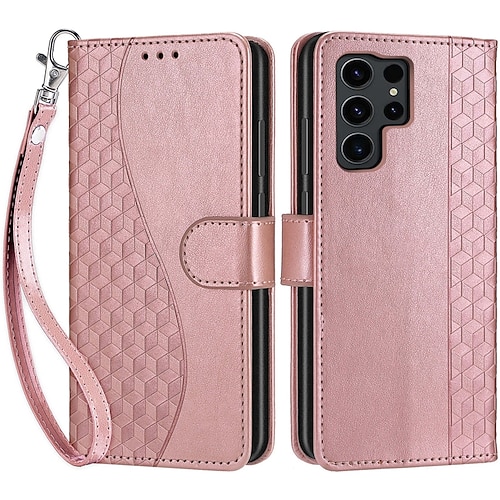 Handy Hülle Handyhüllen Für Samsung Galaxy S26 Ultra Plus S25 S24 S23 S22 S23 FE S21 Ultra Plus S20 A55 5G A35 5G Rückseite Mit Ständer Magnetisch Mit Handgelenkschlaufe Retro TPU PU-Leder Image