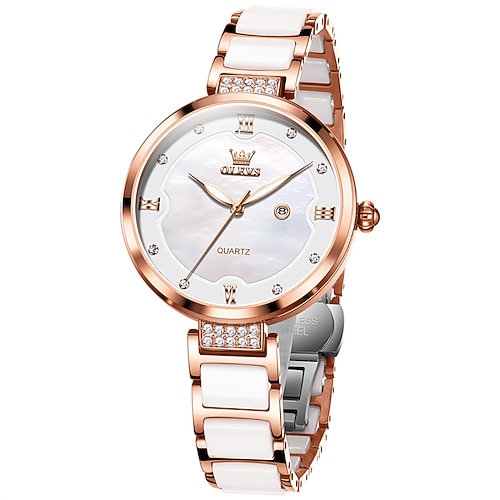 OLEVS Valentinstags Geschenk für Frauen Quarz Uhr Minimalistische Mode Armbanduhr Kalender Wasserdicht Dekoration Edelstahl Uhr Image