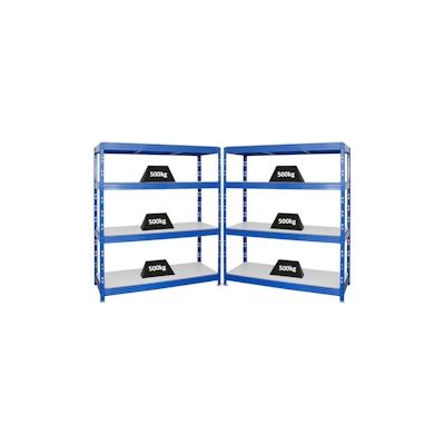 PROREGAL Mega Deal 2x Profi Schwerlastregal Rhino | HxBxT 180x160x60cm | 4 Melamin-Ebenen 16mm | Fachlast 500kg | Blau Image