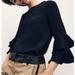 J. Crew Tops | 5 For $25 J Crew Navy Tiered Bell-Sleeve Top In Drapey Crepe Size 4 | Color: Blue | Size: 4