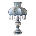YXTTXY Bedside Lamp Table Lamp Table Lamp Bedroom Living Room Bedside Lamp Blue Fabric Lampshade Petal-Shaped Reading Lamp European Style Simple Luxury
