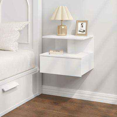 Nachtschrank Nachttisch hängend Weiß Nachtkästchen, offenem Fach, Wandkonsole Hängeschrank Image