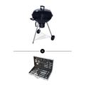 Barbecue a carbonella con valigetta per utensili, nero