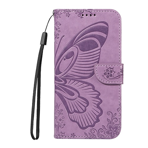 Handy Hülle Handyhüllen Für Samsung Galaxy S25 S24 S23 S23 FE S22 S21 Ultra Plus A55 5G A35 5G A25 A15 Rückseite Mit Ständer Magnetisch Mit Handgelenkschlaufe Schmetterling Retro TPU PU-Leder Image