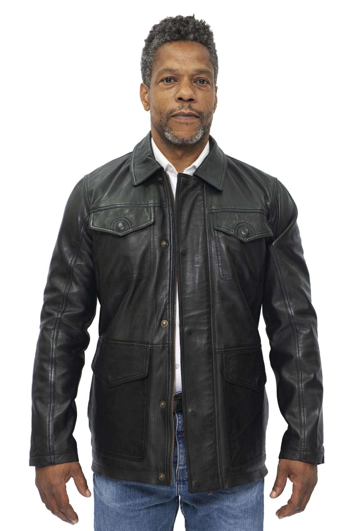 Herren-Safarijacke aus schwarzem Leder in Porto Image