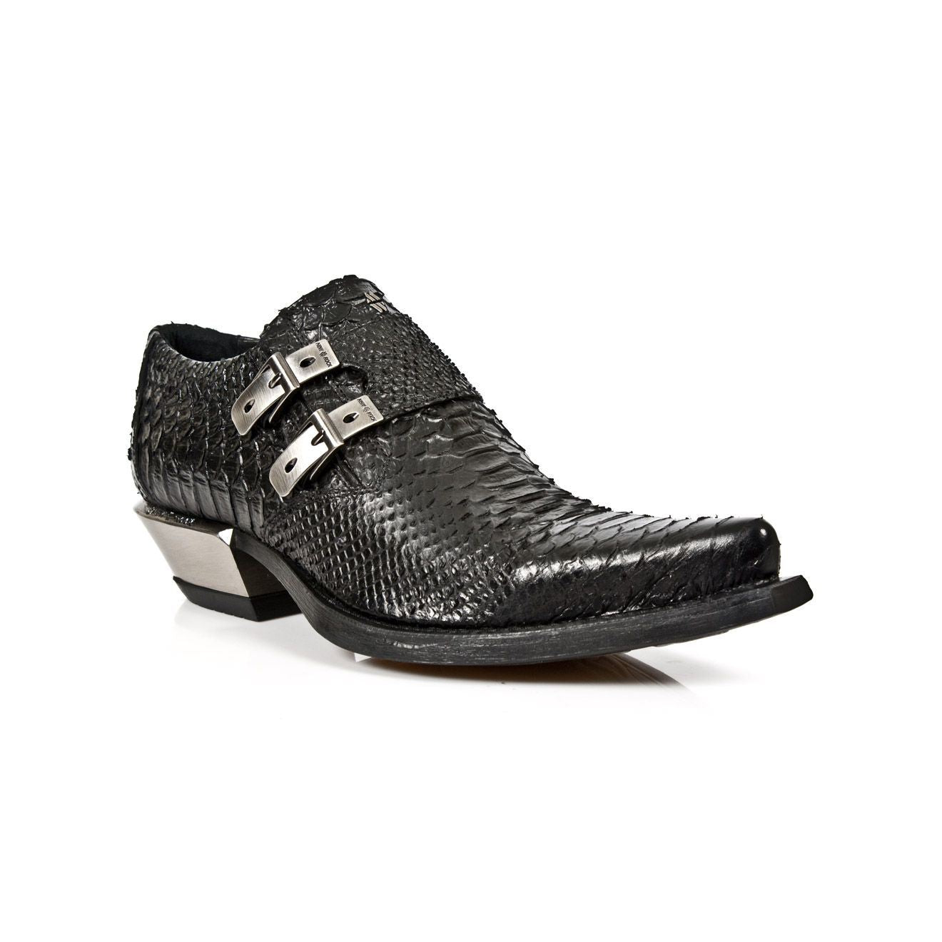 New Rock geprägte Python-Schuhe aus schwarzem Leder mit Schnallen-7934-S2