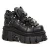 NEW ROCK 106-S29 TOWER SHOES Biker-Punk-Gothic-Stiefel aus schwarzem Leder in Metallic-Optik