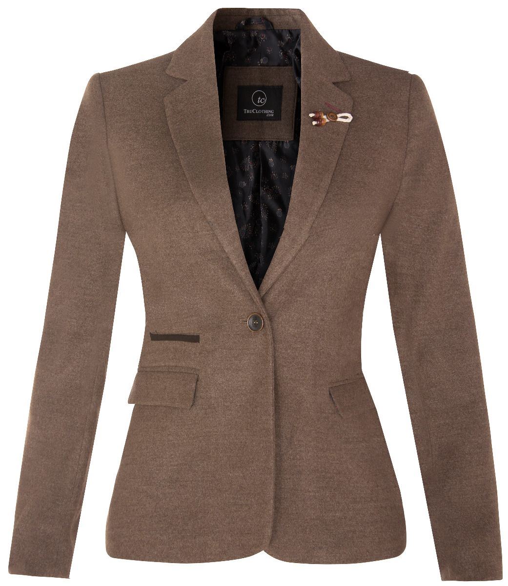 Damen-Tweed-Blazer im 1920er-Jahre-Stil mit Fischgrätenmuster in Hellbraun Image