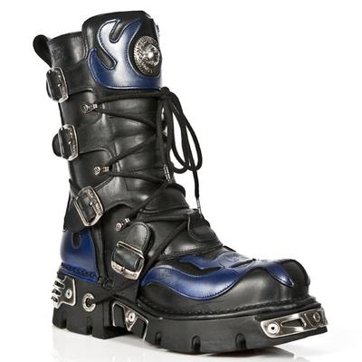 New Rock Unisex Schwarz/Blau Leder Gothic Biker Totenkopf Stiefel-107-C5