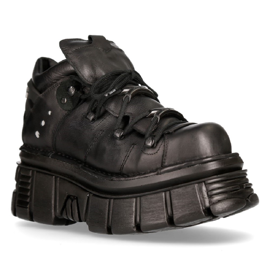 NEW ROCK 106N-S52 TOWER SHOES Biker-Punk-Gothic-Stiefel aus schwarzem Metallic-Leder