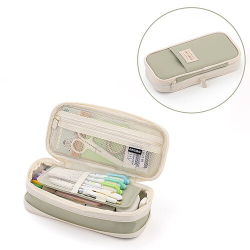 Multifunktionale Kosmetiktasche, Makronen-Motiv, großes Fassungsvermögen, doppellagiges Canvas-Federmäppchen, Reise-Aufbewahrungstasche, Schulbedarf, Geschenk zum Schulanfang Image