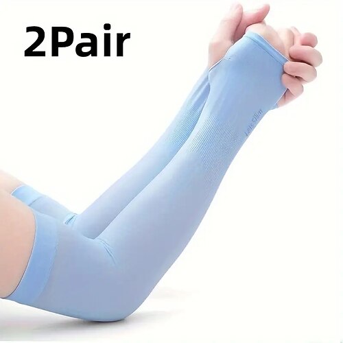 2 Paar lange, einfarbige Sonnenärmel, dünne, hochelastische, kühlende Armstulpen, Sommersportärmel zum Laufen, Angeln, Reiten Image