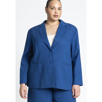 Plus Size Women's Oversized Strong Shoulder Linen Blazer by ELOQUII in Navy Peony (Size 18/20)