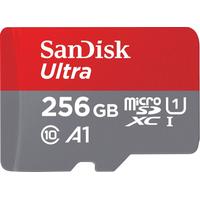 SANDISK Speicherkarte Ultra microSDXC, grau (grau, rot), 256 GB, Speicherkarten, Adapter