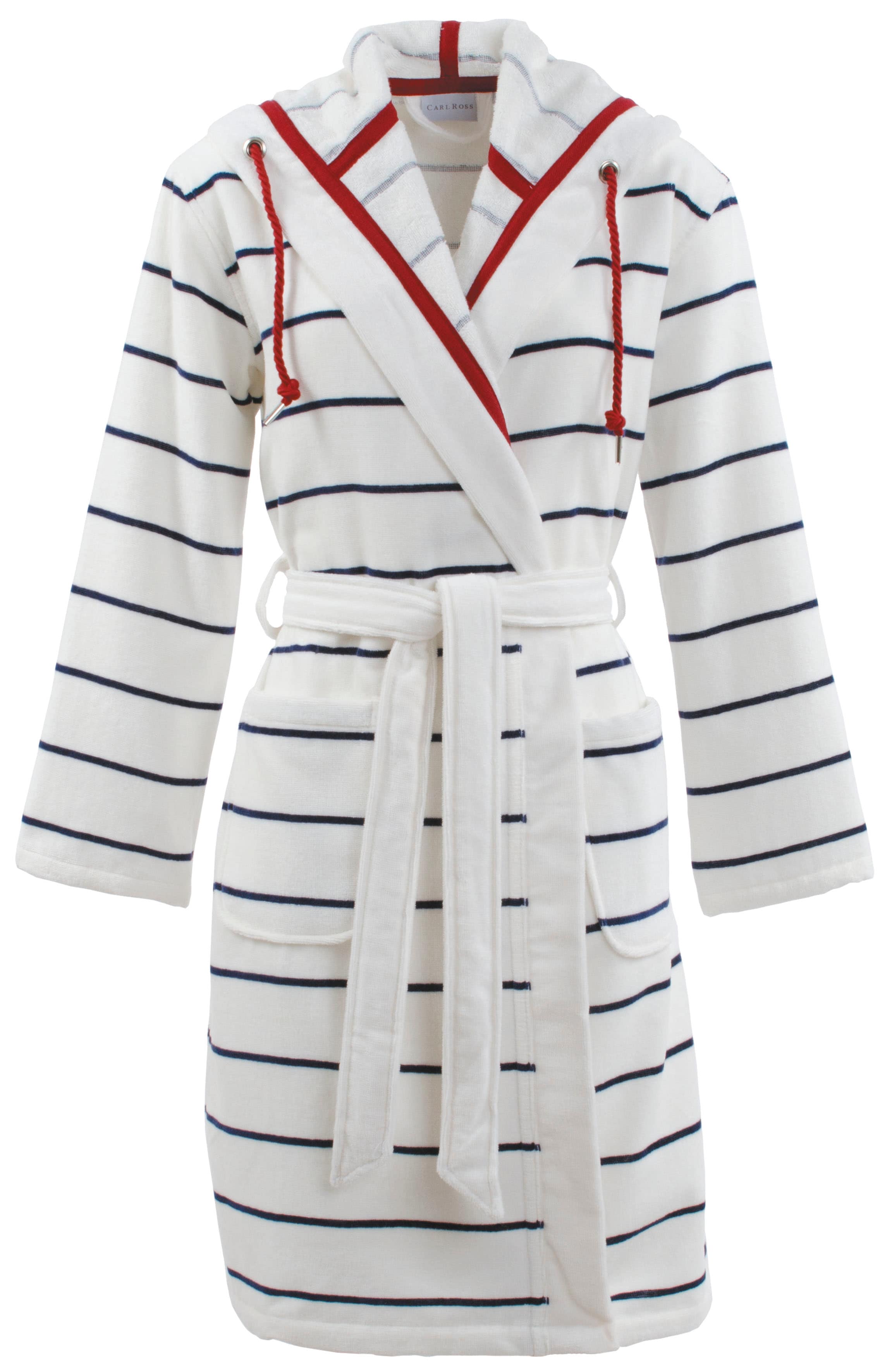 Damenbademantel CARL ROSS "246310" Gr. 32, blau (sanftes weiß, night blau), 32/34, Velours, Hausmäntel Image