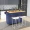 Portable Dark Blue Kitchen Cart with Drop Leaf, Solid Wood Top Kitchen Island on Wheels, Closed Storage Kitchen Cabinet